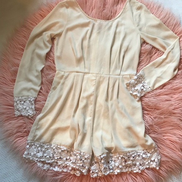 ILLA ILLA Pants - Illa Illa Cream Romper with Crochet Details